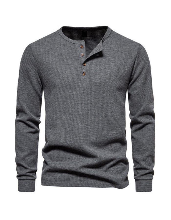 SHOPIQAT Men's Four Button Waffle Henley Neck Long Sleeve T-Shirt - Premium from shopiqat - Just $8.550! Shop now at shopiqat